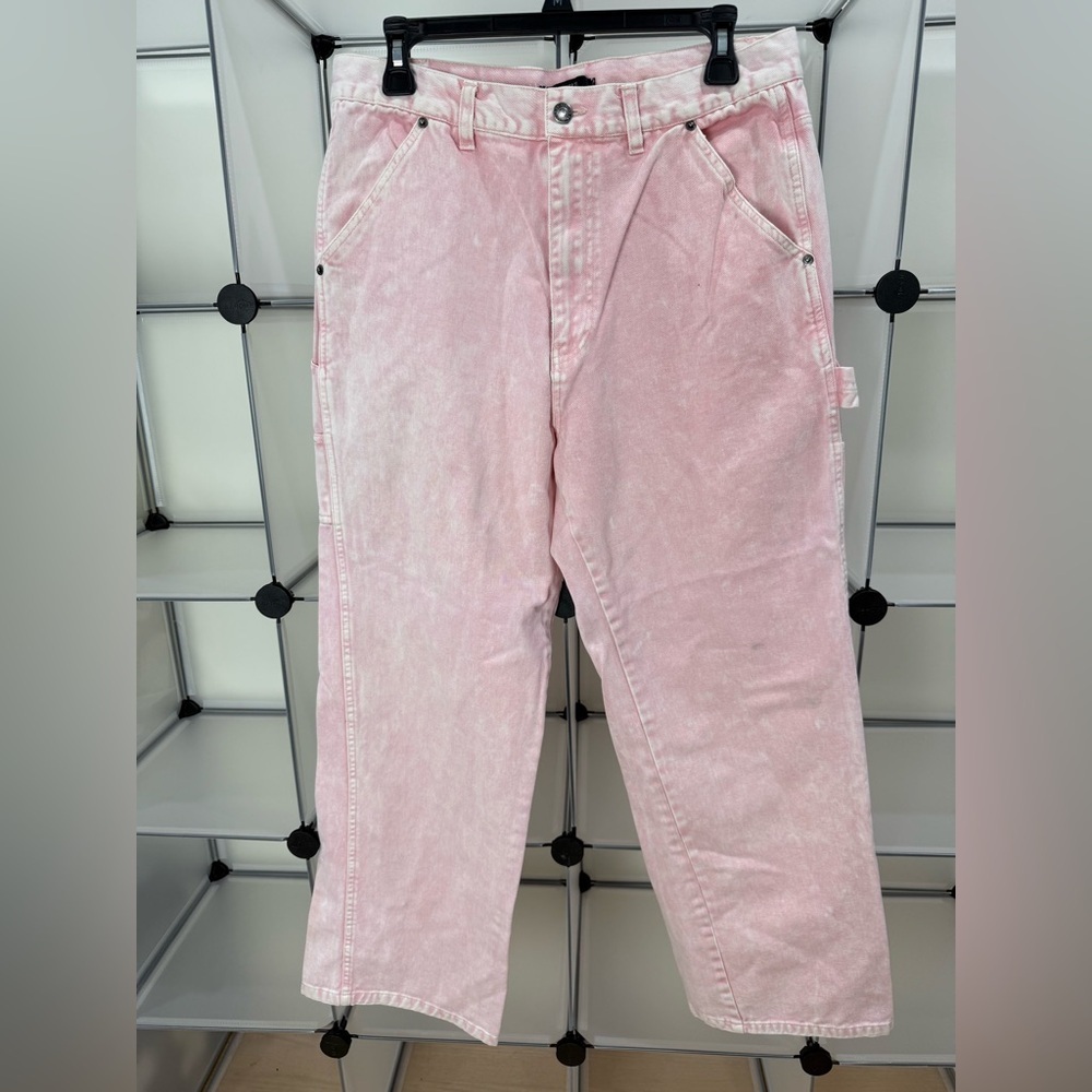 Forever 21 Women's Wide Leg Carpenter Denim Cargo Jeans Pink Size 31